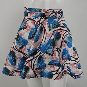 Francis + Benedict Blue & White Abstract Woven Wrap Mini Skirt Size Small
